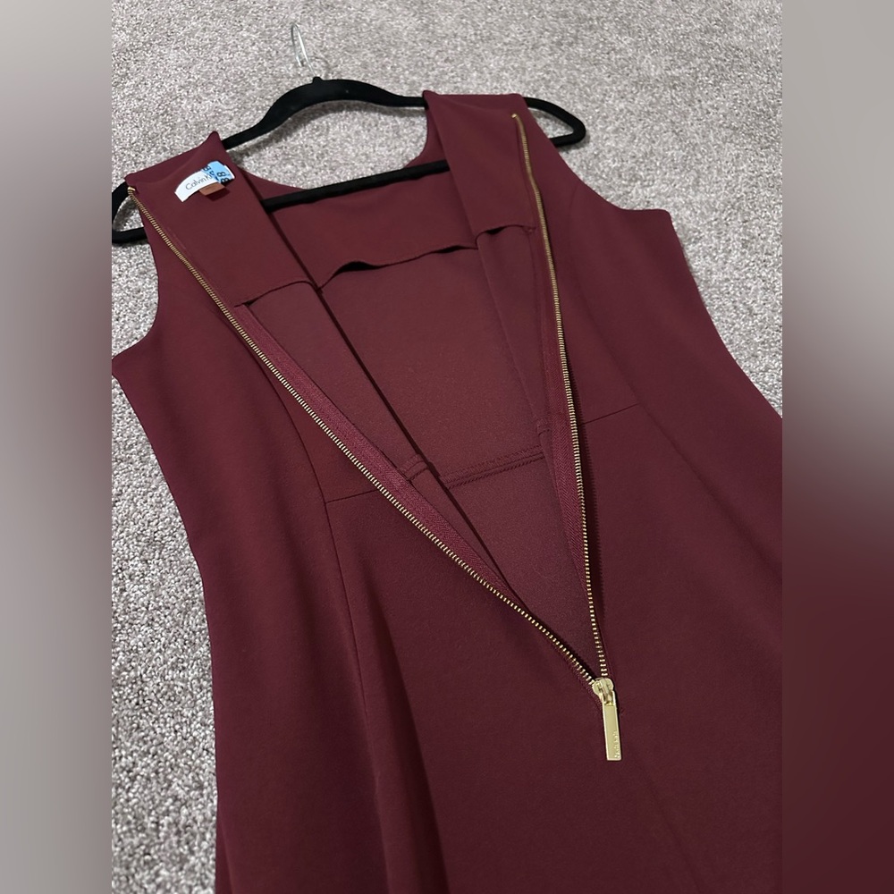 Calvin Klein Sleeveless Scuba Crepe Sheath Dress, Deep Burgundy, Size 12 - Picture 8 of 12